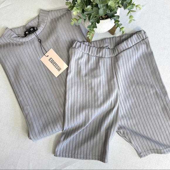 Missguided Pants - MISSGUIDED ribbed T-Shirt +cycle short set GREY 4